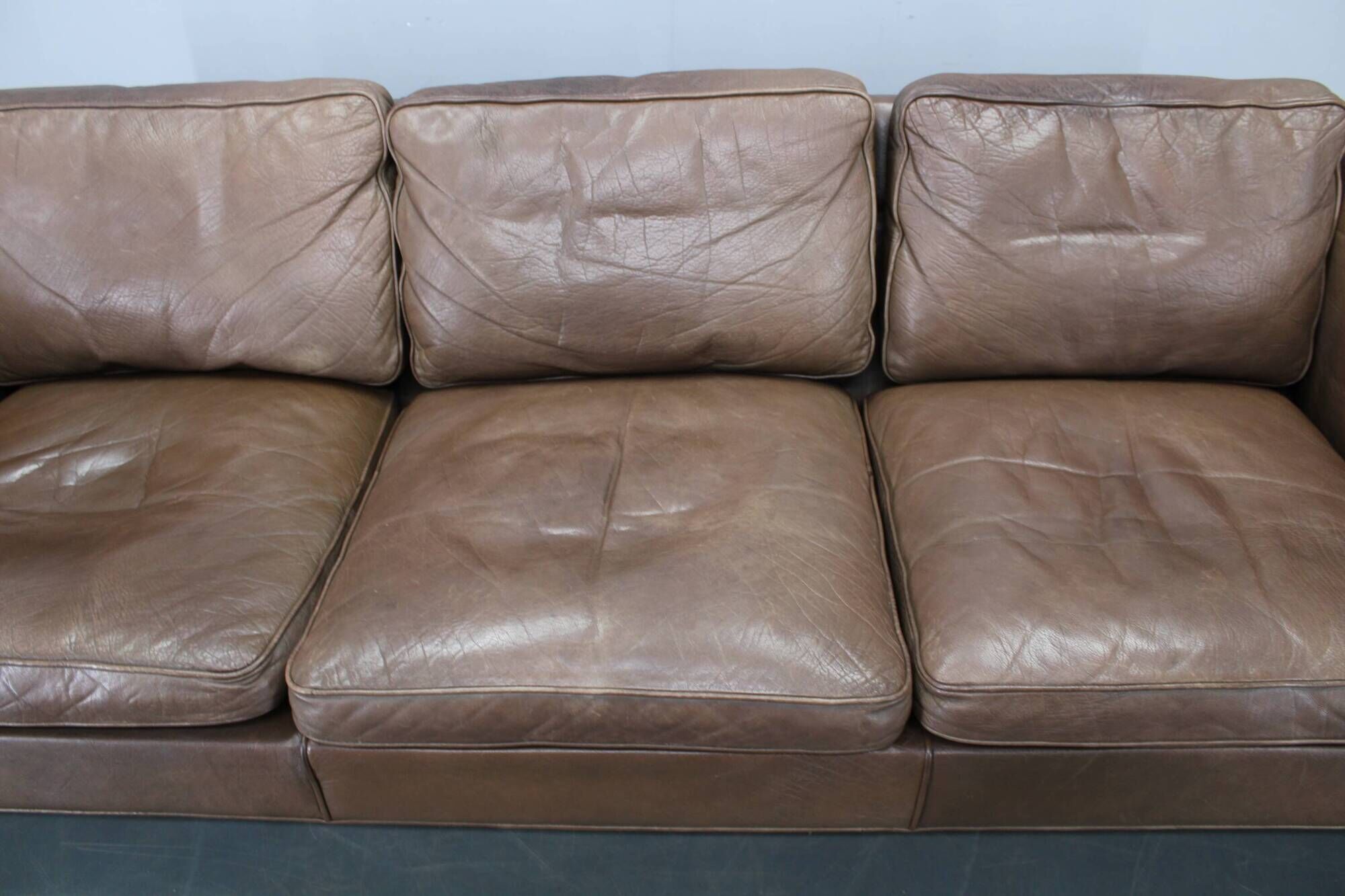 Danish mid-century three-seat brown leather sofa, 1970s