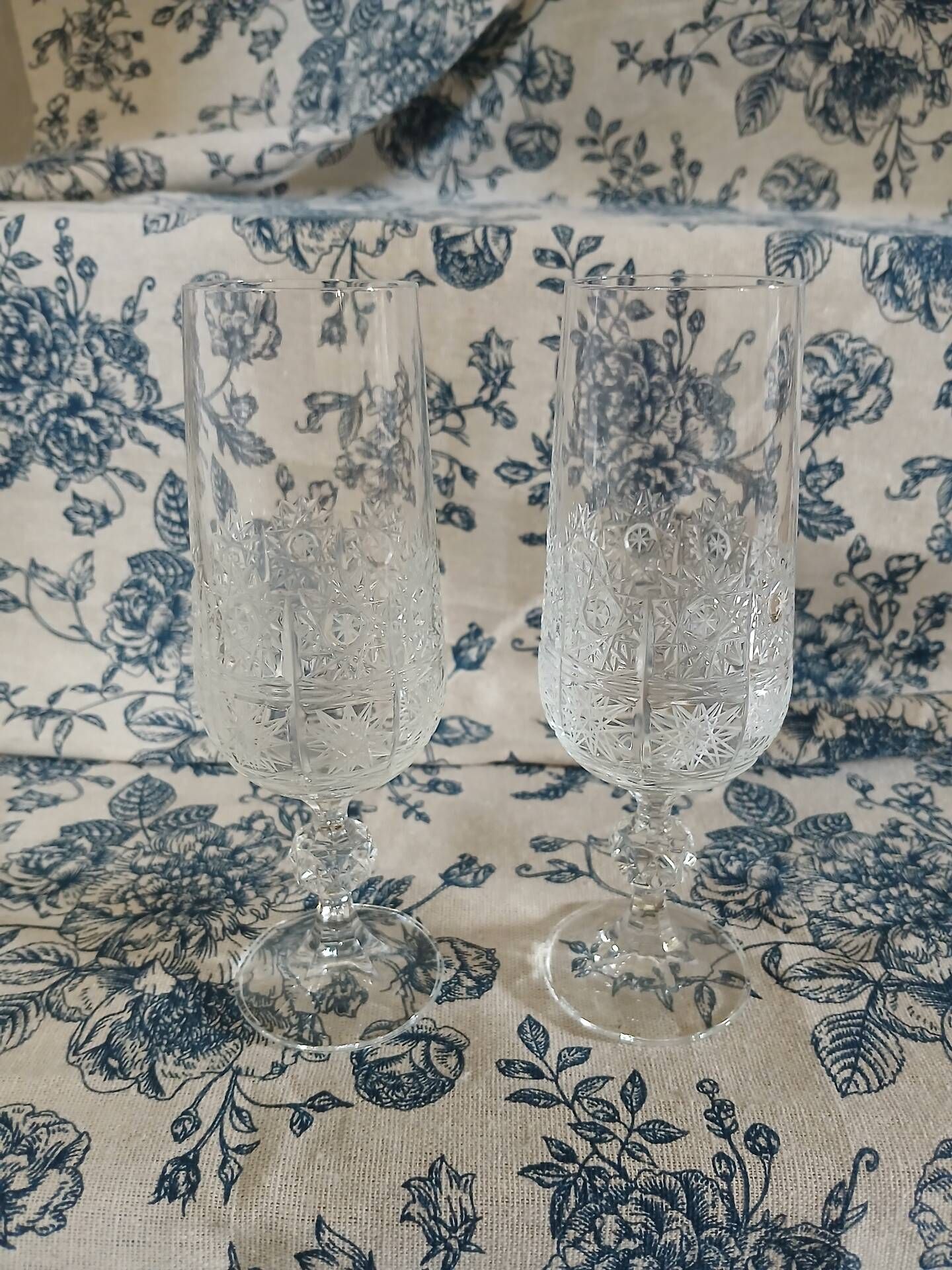 2 antique champagne flutes