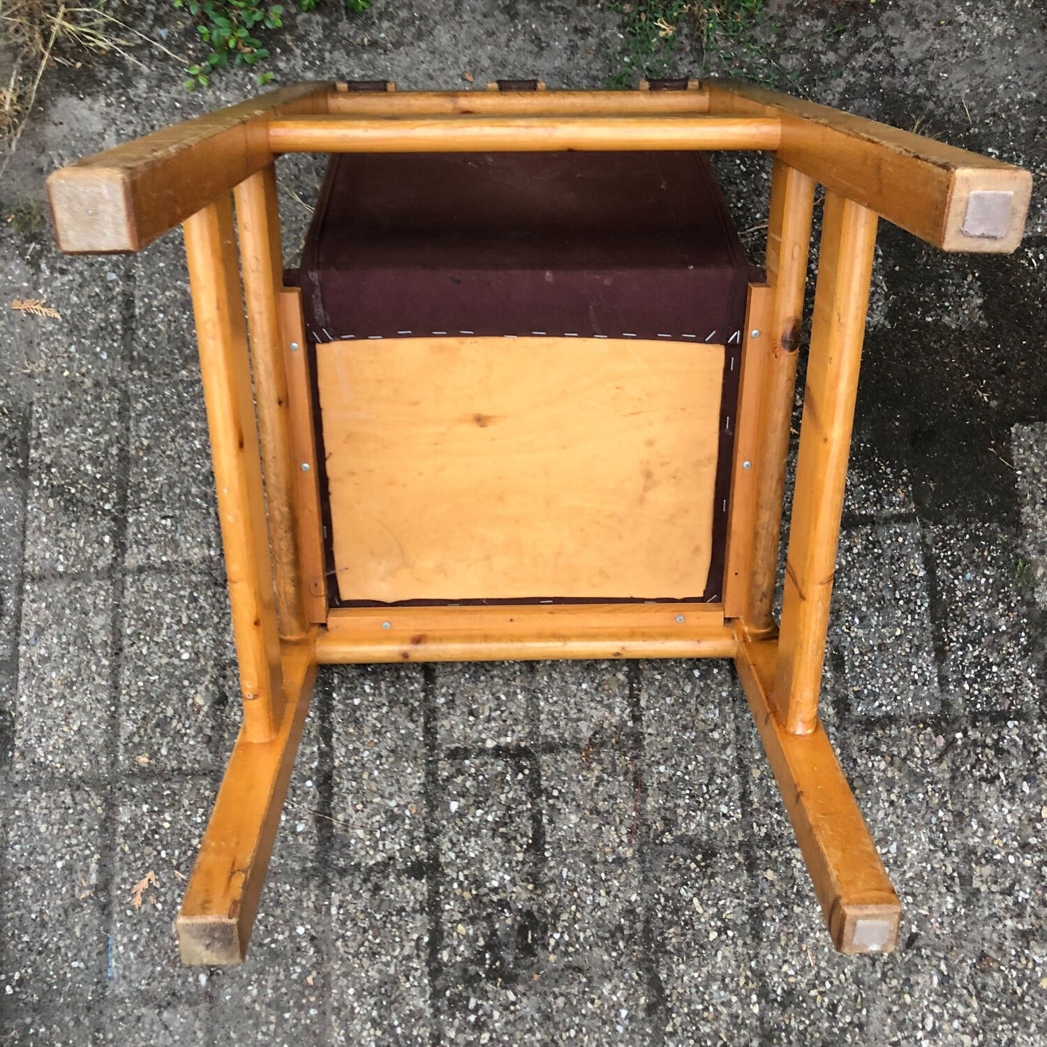 Set of 6 pine dining chairs sling seats canvas upholstery