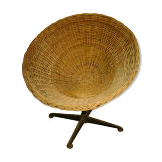 Chair circle basket rattan 50-60 years