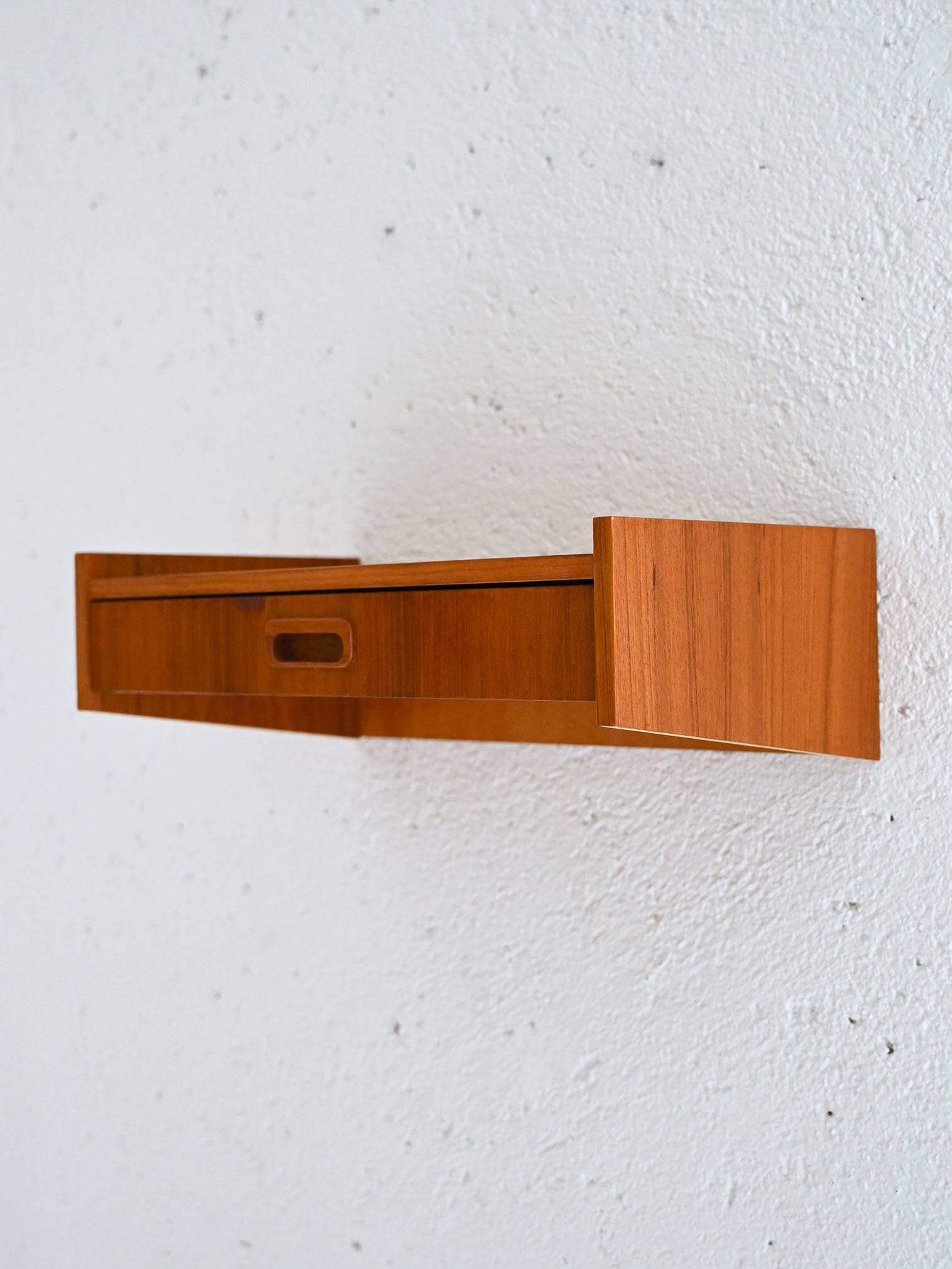 Teak wall-mounted bedside table
