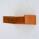 Teak wall-mounted bedside table