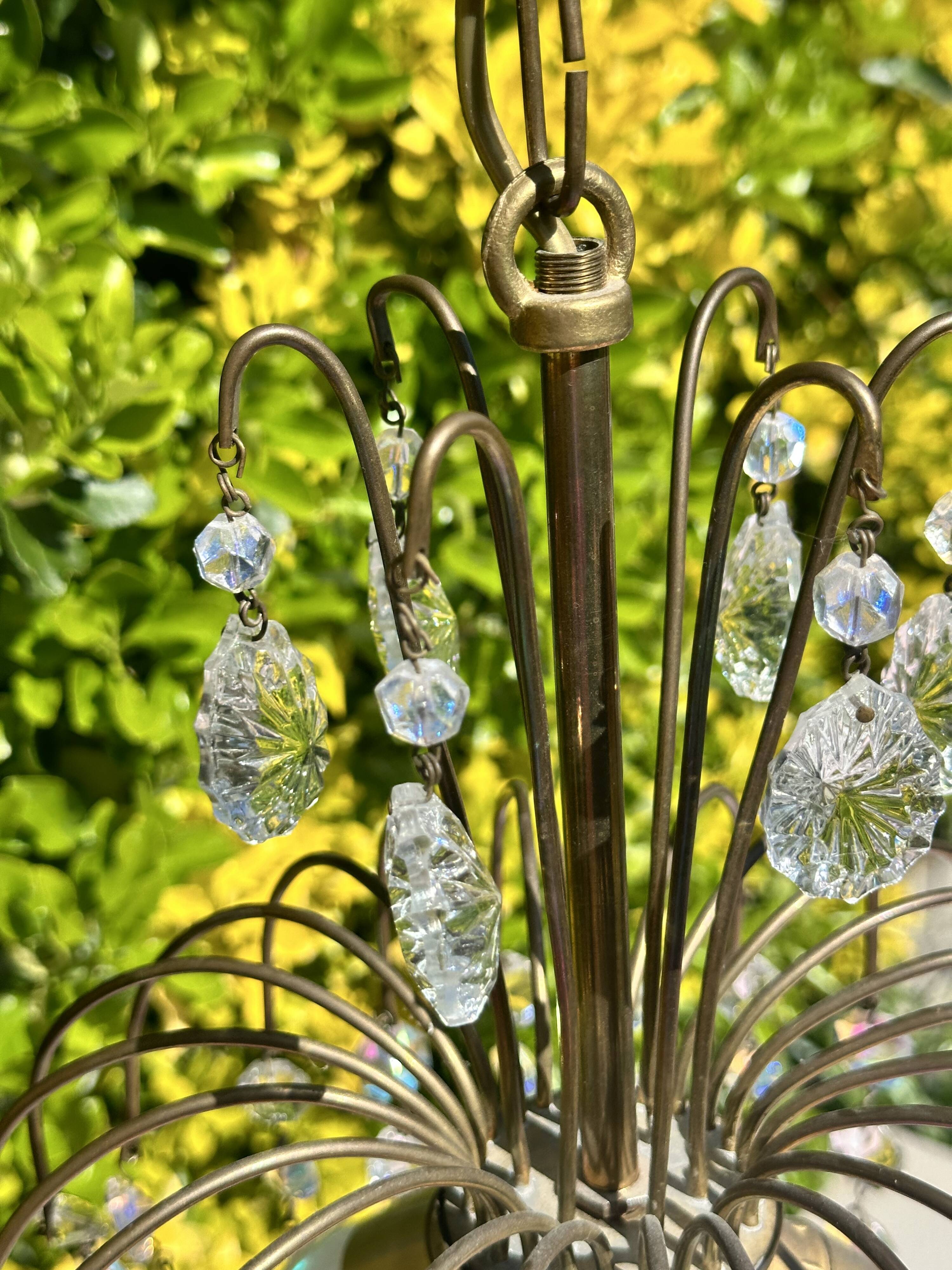 Magnificent Cascade Chandelier in Brass & Crystal Glass 1970s Vintage