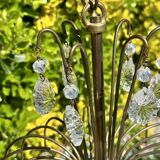 Magnificent Cascade Chandelier in Brass & Crystal Glass 1970s Vintage