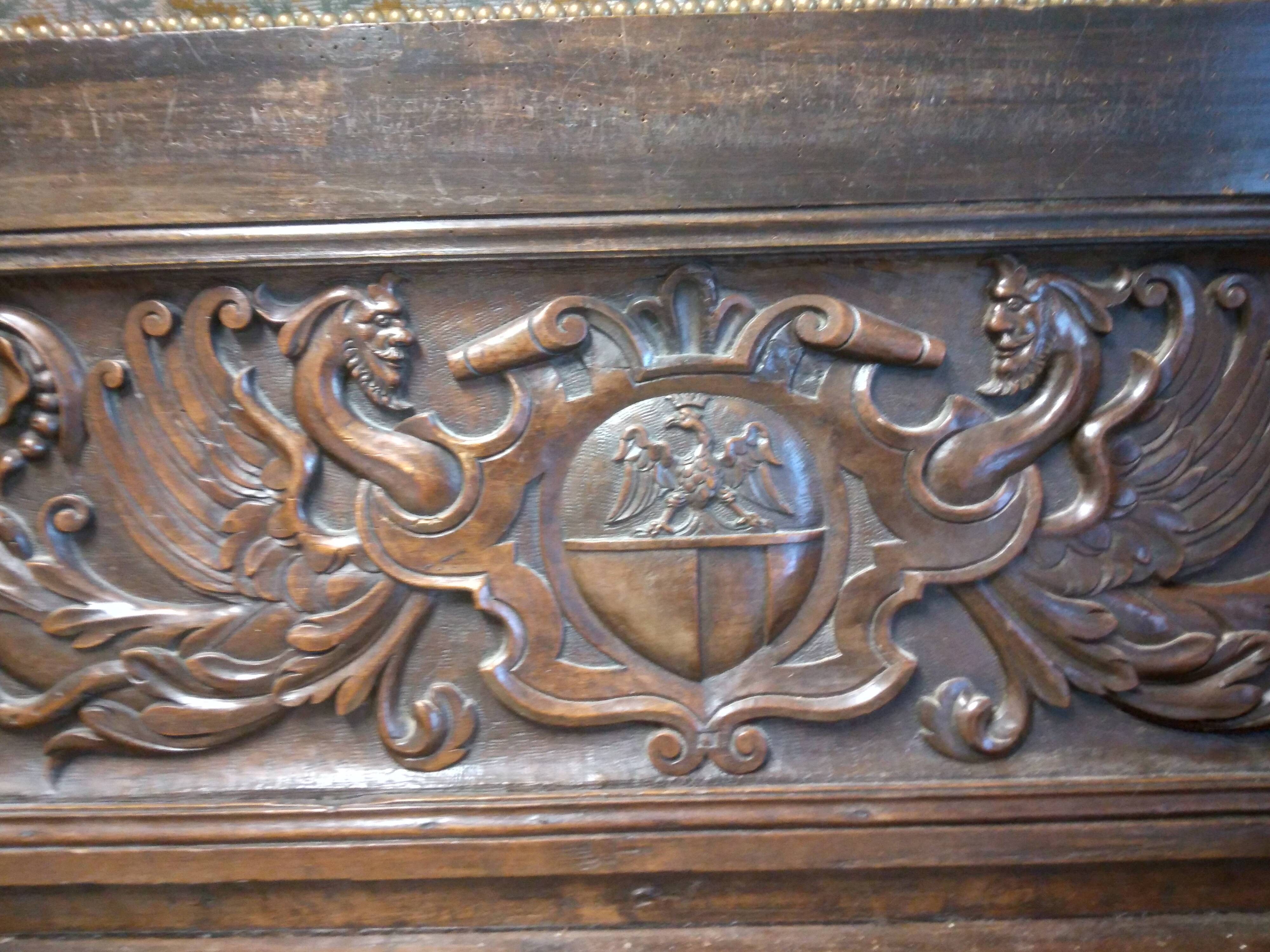 19th century carved wooden chest bench