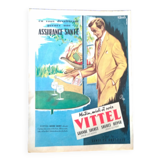 une publicité papier eau Vittel  issue revue d'époque