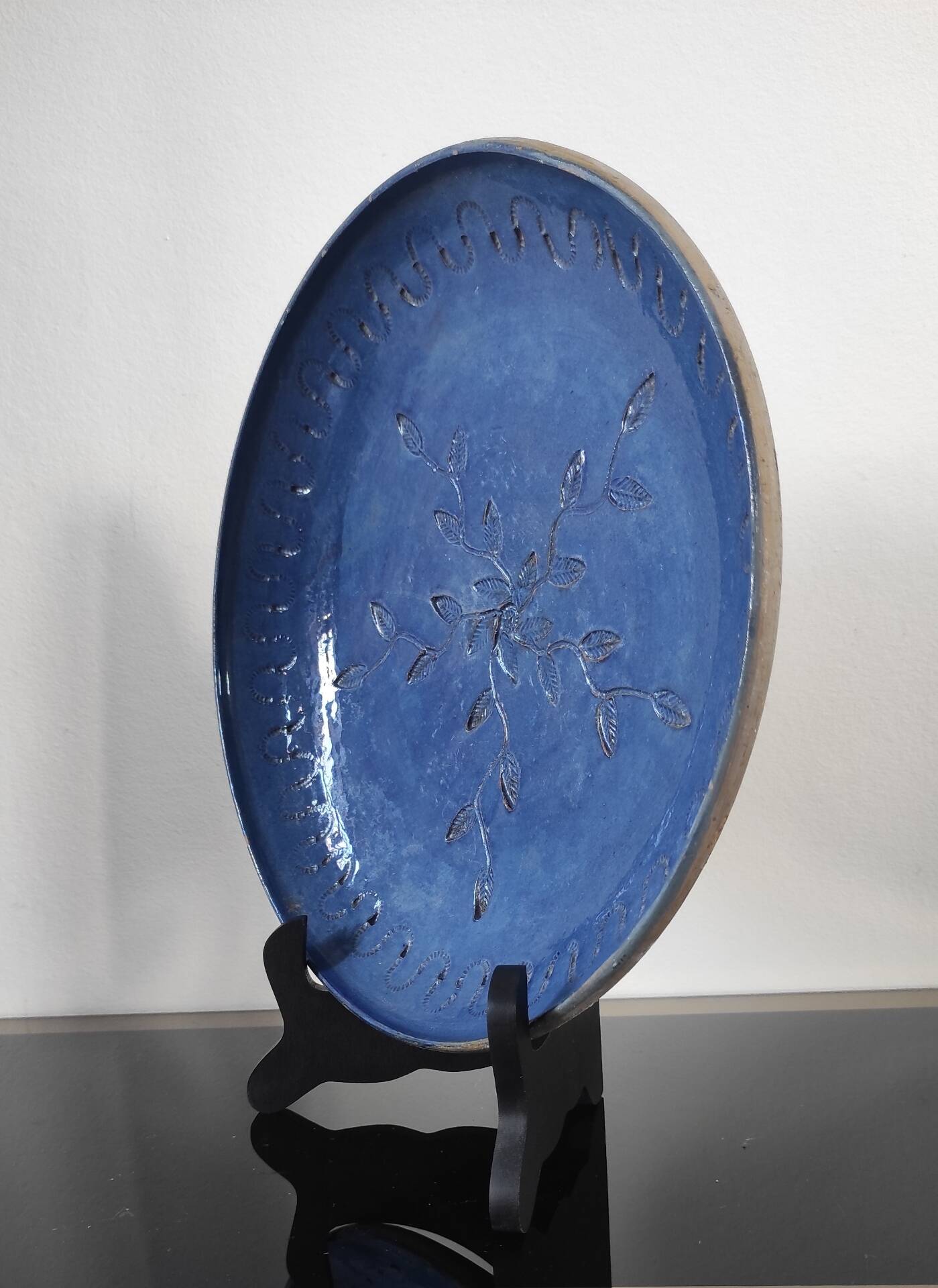 Vintage cobalt blue glazed stoneware plate