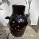 Brutalist lamp in black / brown ceramic openwork 1970