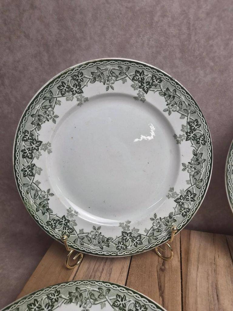 Beautiful set of 4 antique ironstone plates from Saint-Amand and Hamages, Estival model.