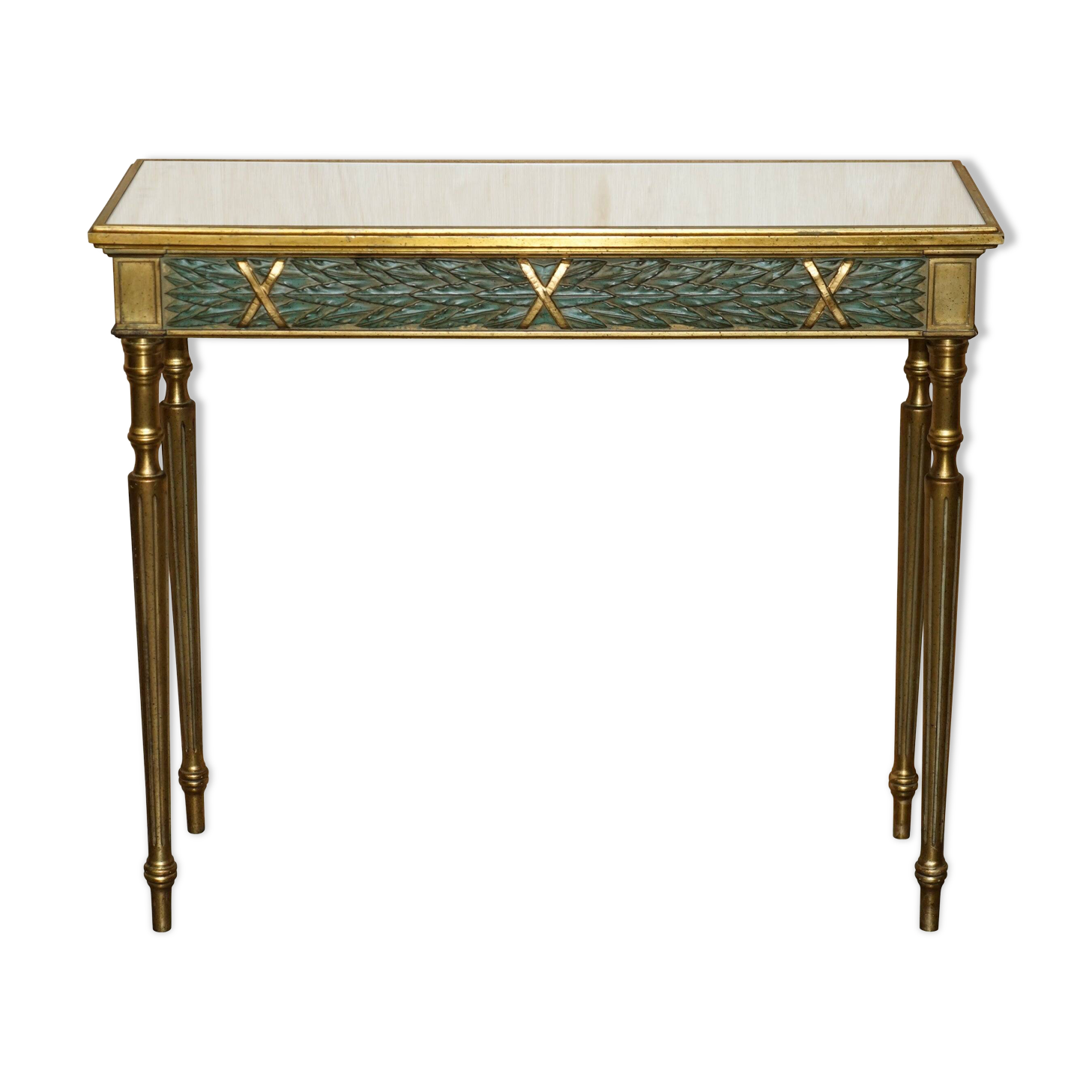 Italian vintage console with a glass mirror top.