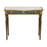 Console vintage italienne sculptée avec plateau miroir en verre