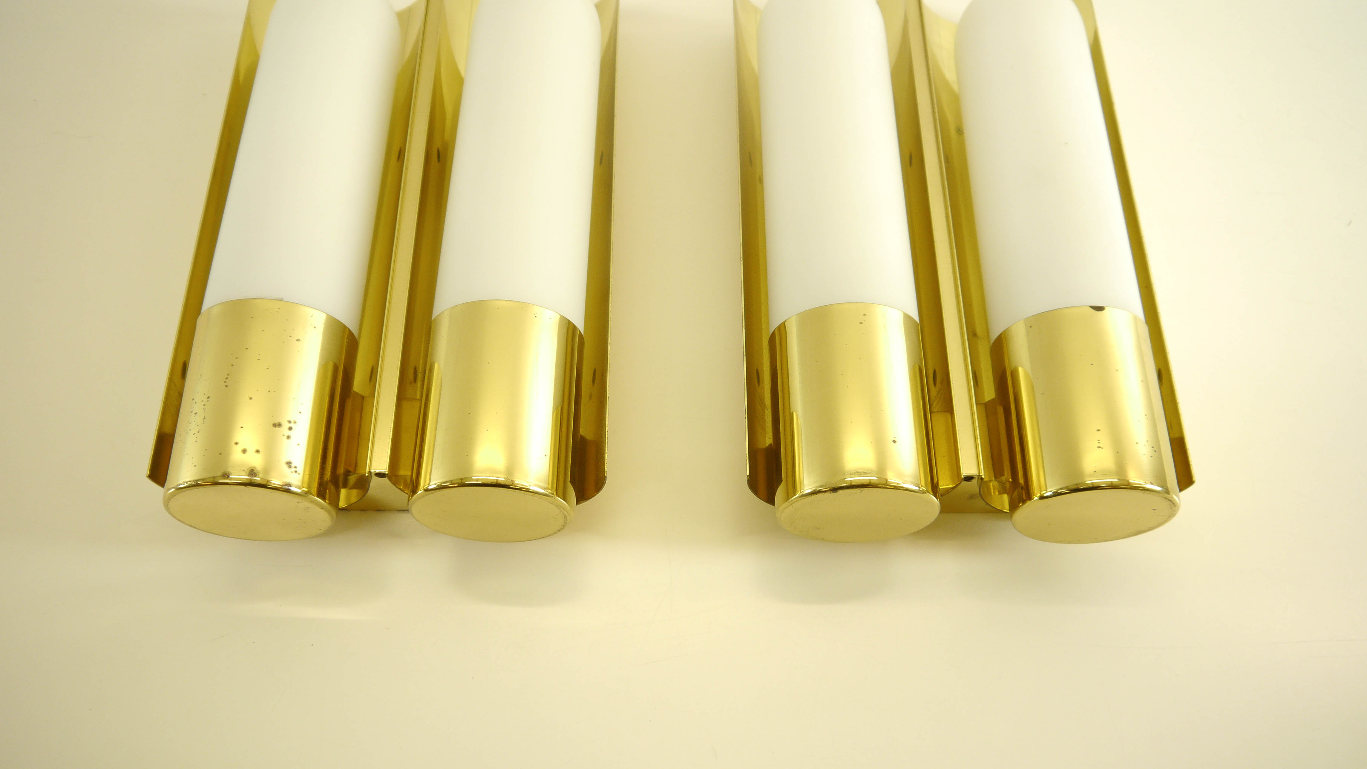 Wall lights brass & glass opal of limburg 1970 s