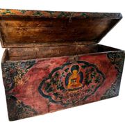 Large antique Tibetan wooden chest with Buddha painting, 18th century