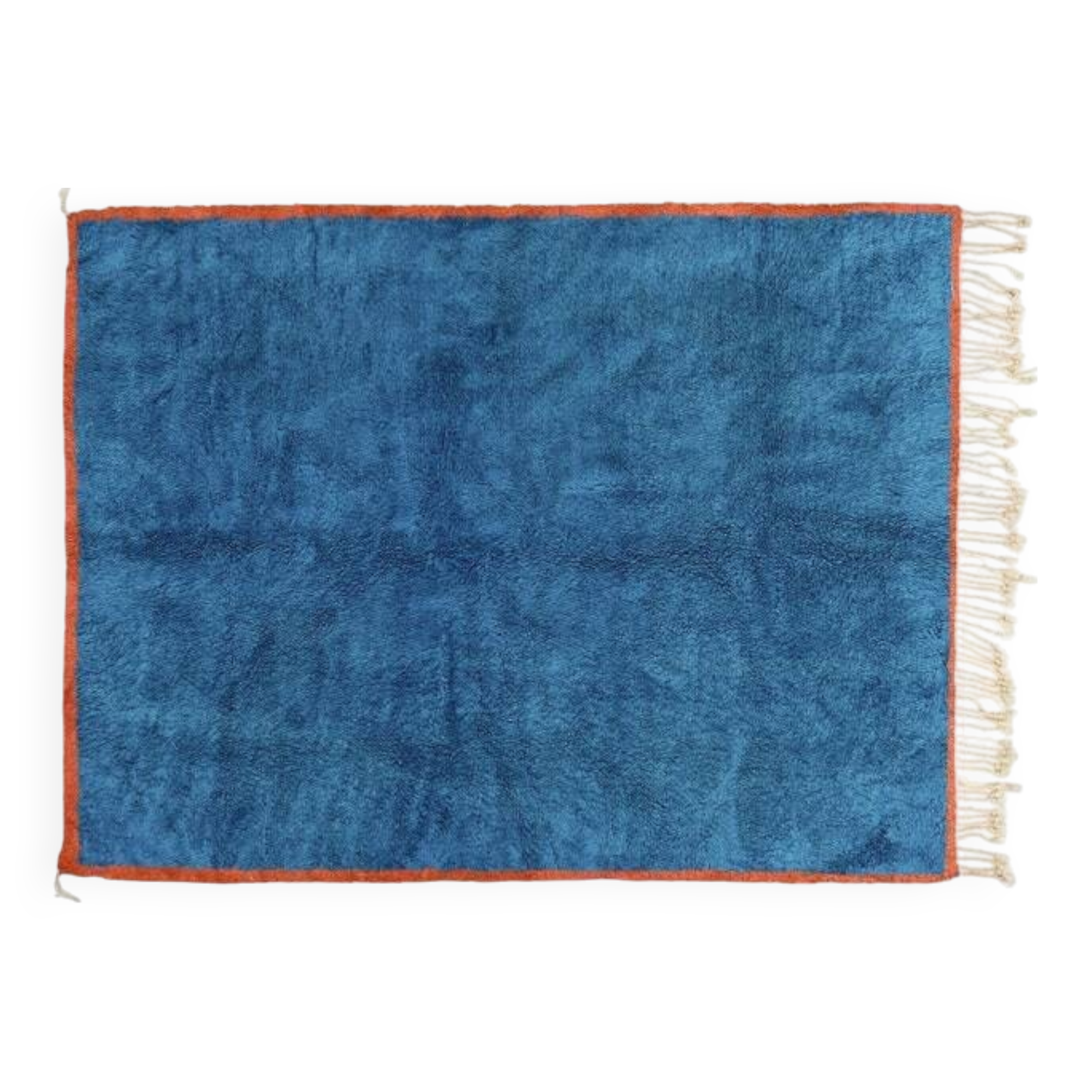 Moroccan blue rug with orange, black, gray, brown square 250cmx150cm