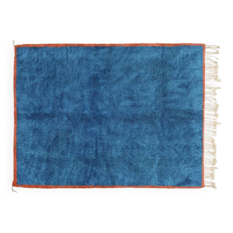 Tapis marocaine blue avec une carré orange, noir, gris, marron 250cmx150cm