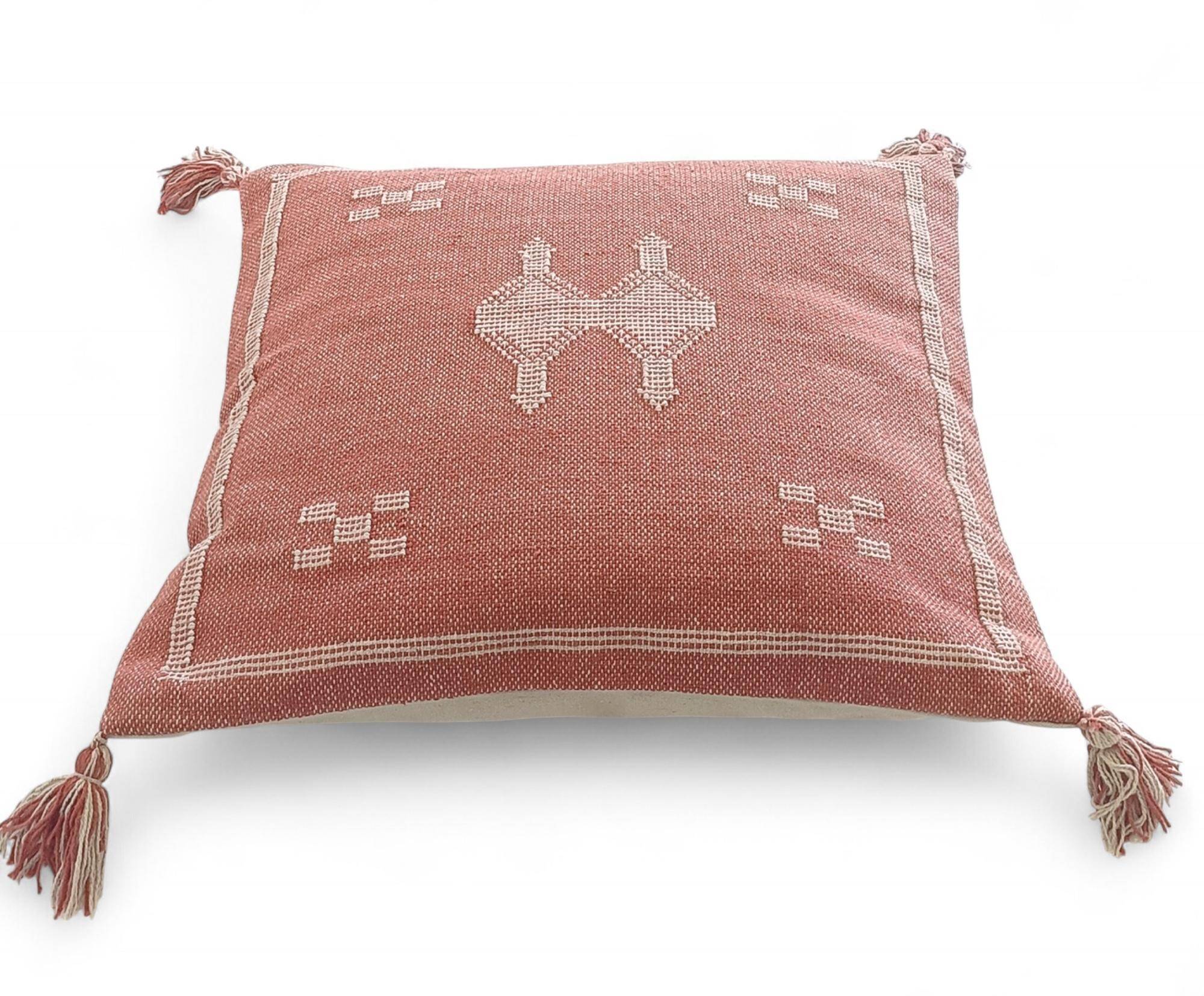 Coussin en lin marocain fait à la main, rose et crème, style mauresque, neuf