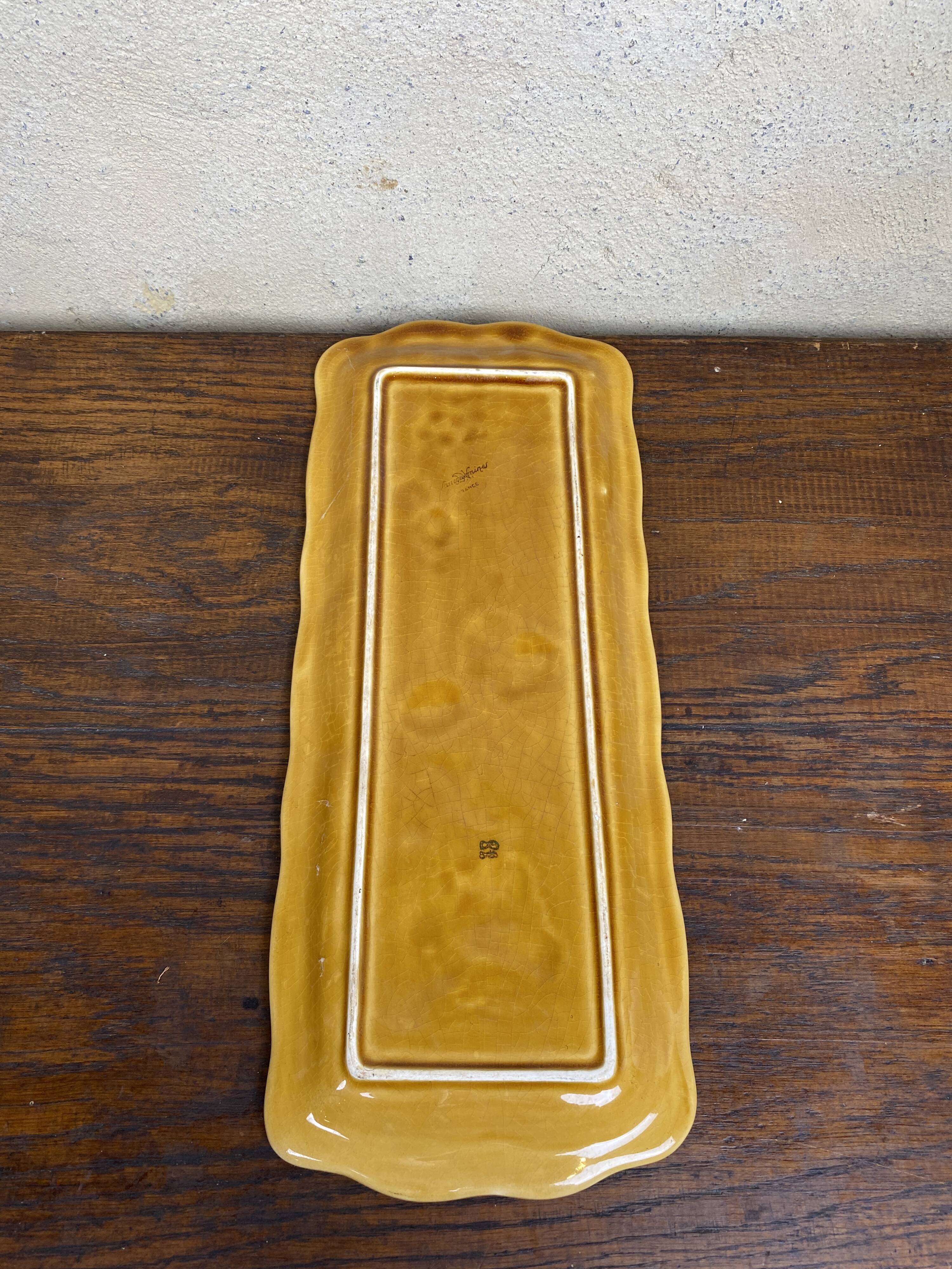 Elongated dish in yellow Digoin Sarreguemines Barbotine