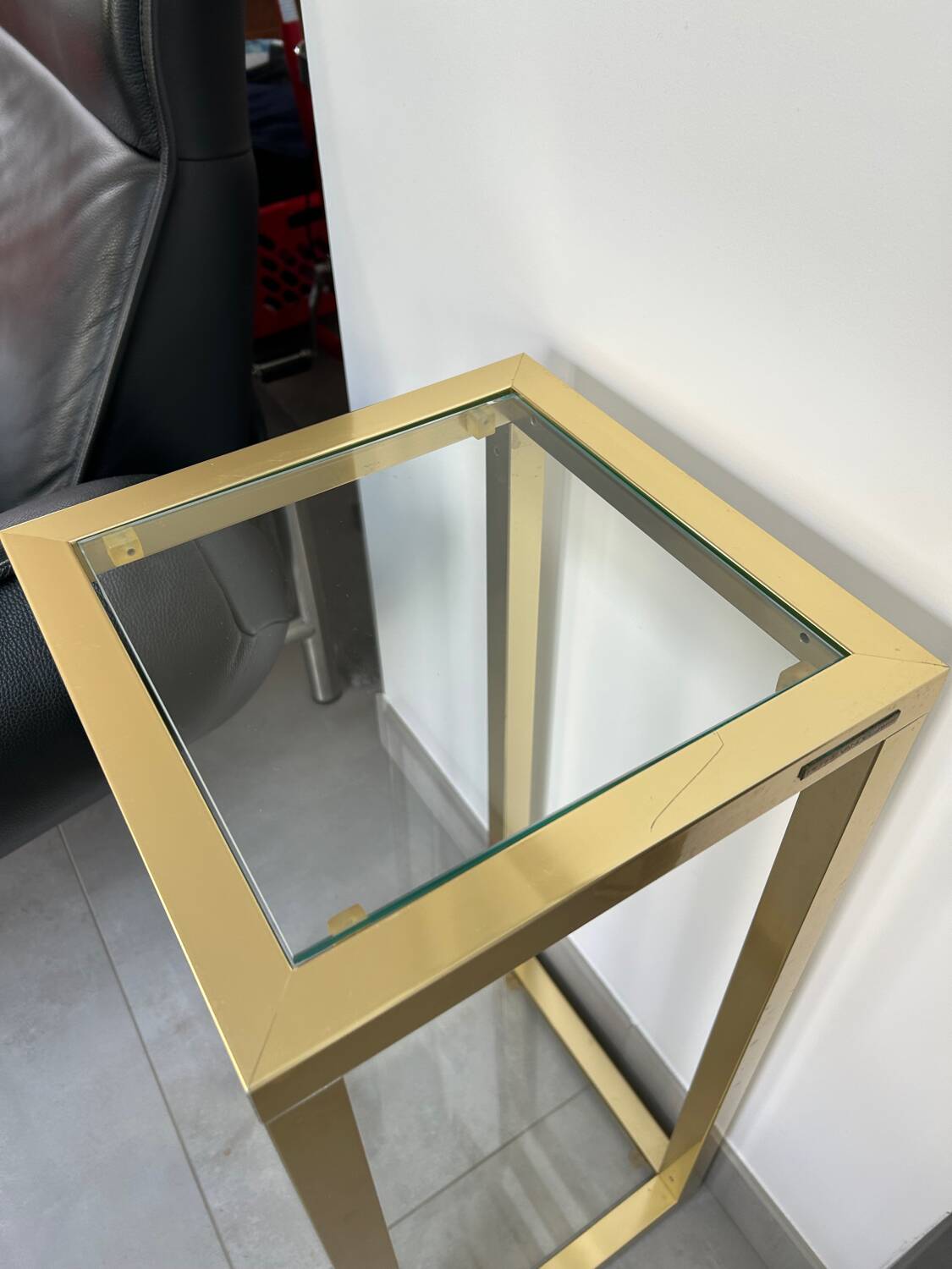 Console laiton et verre 1970 signée Pierre Vandel Paris