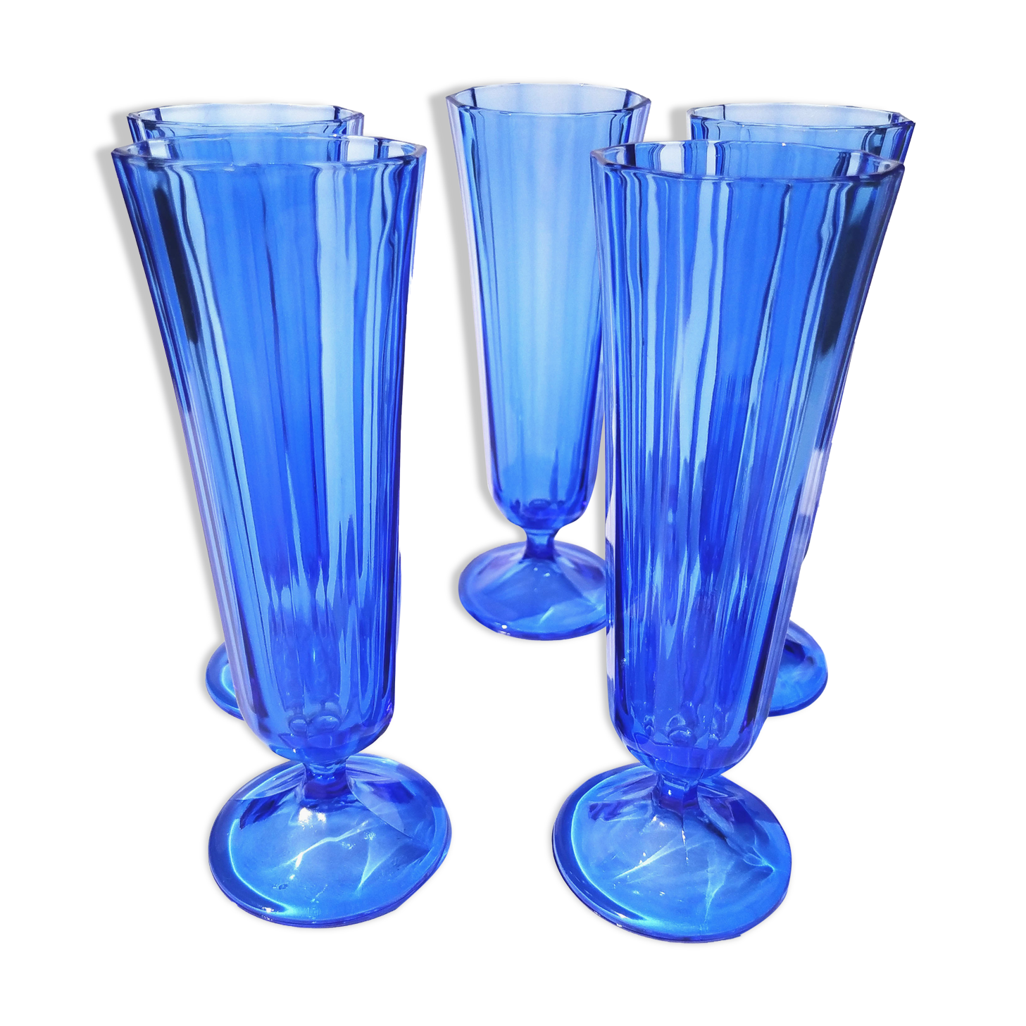 Vintage blue champagne flutes