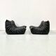 Togo lounge chairs in black leather attributed to Michel Ducaroy for Ligne Roset, set of 2