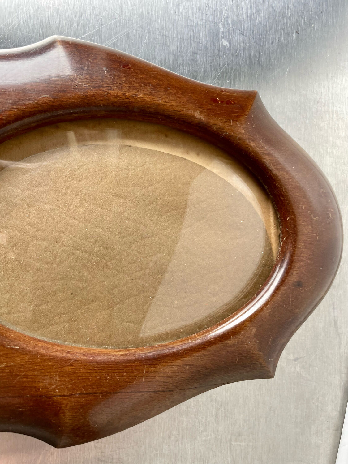 Antique  art deco mahogany wooden frame measurements 21.5 cm x 17 cm  convex glass