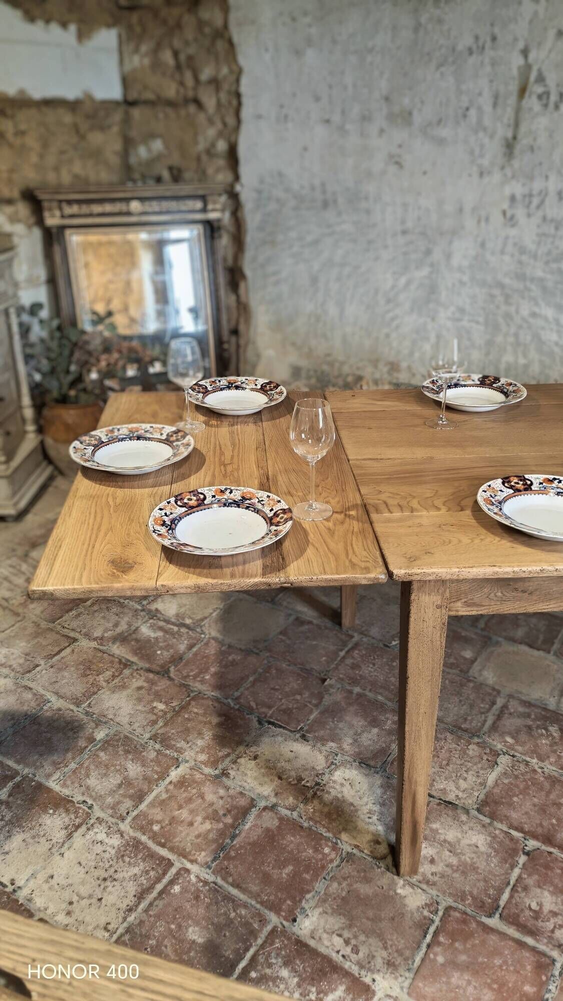 Large authentic farmhouse table made of solid French oak.