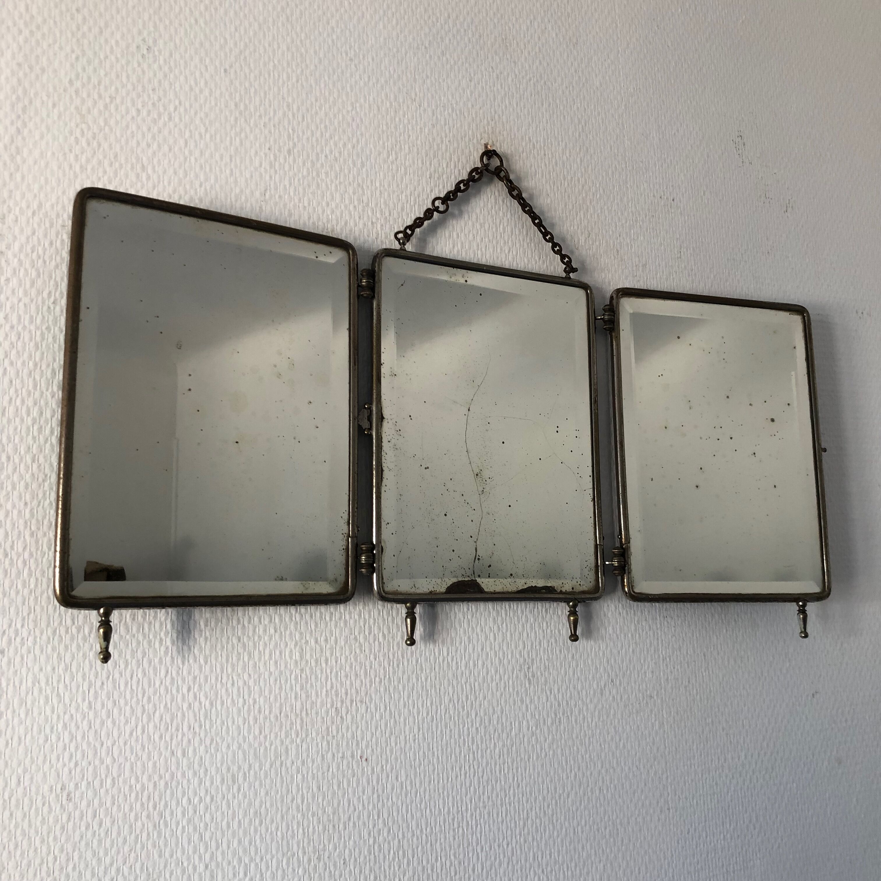 Triptych mirror barber-fir tree 27x58 vintage 1930