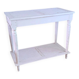 Console table in wood and white rattan