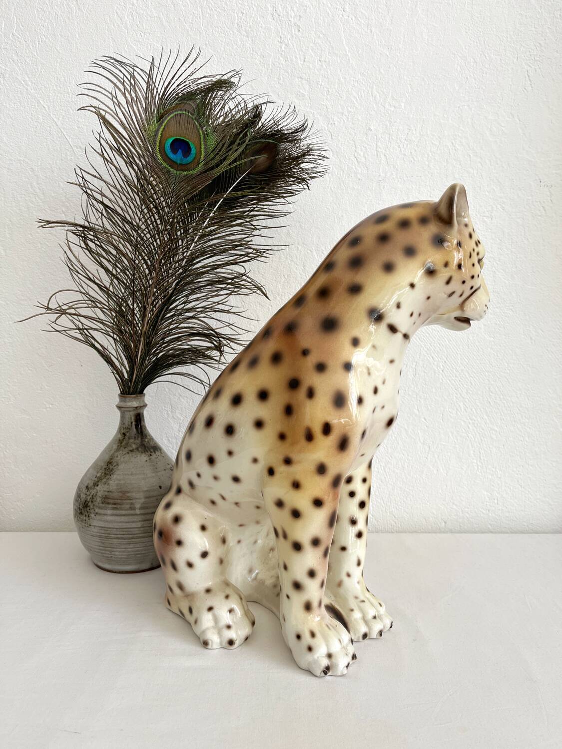 Vintage Italian ceramic leopard statue