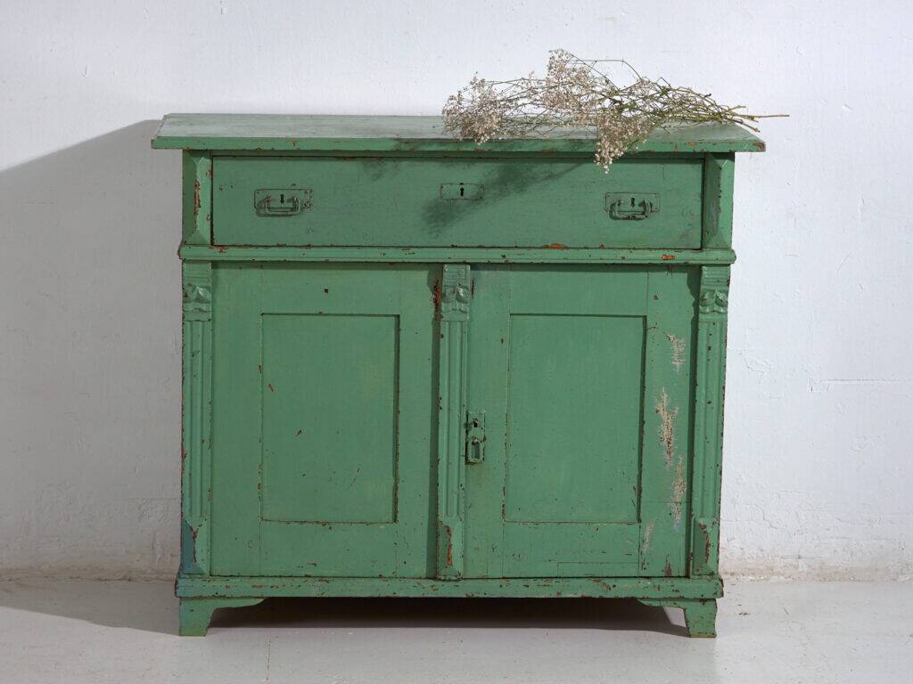 Central European pine commode with original green paint – Tyrol, circa 1890