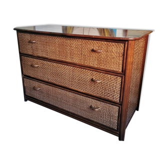Rattan and bamboo chest of drawers