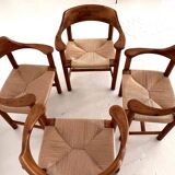 Rainer Daumiller Dining Chairs in Pine and New Paper Cord, 1970s
