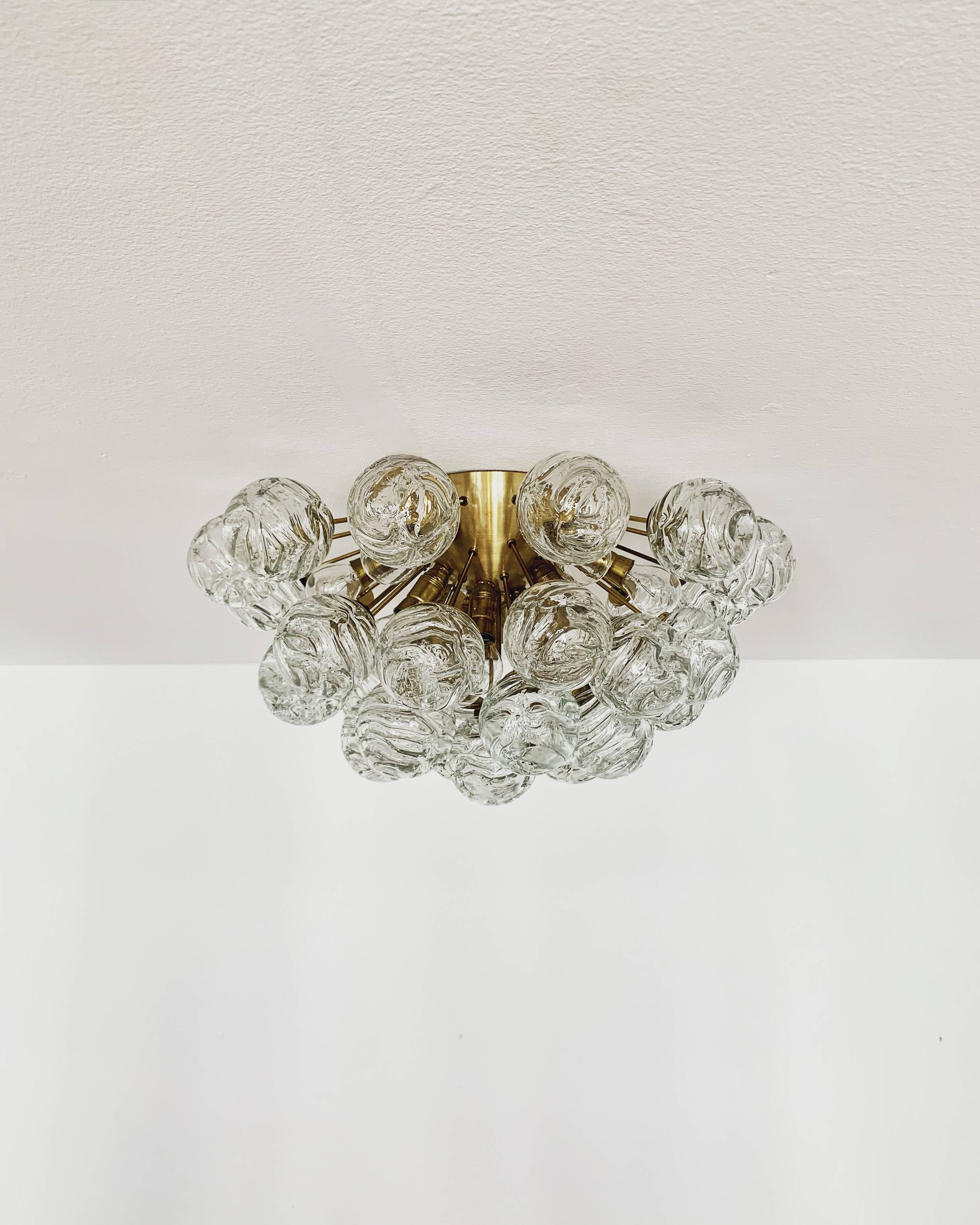 1 of 2 Amazing Golden Bubble Glass Flush Lamps by Doria