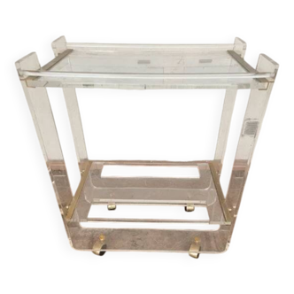 Table à roulettes en plexiglas et métal doré