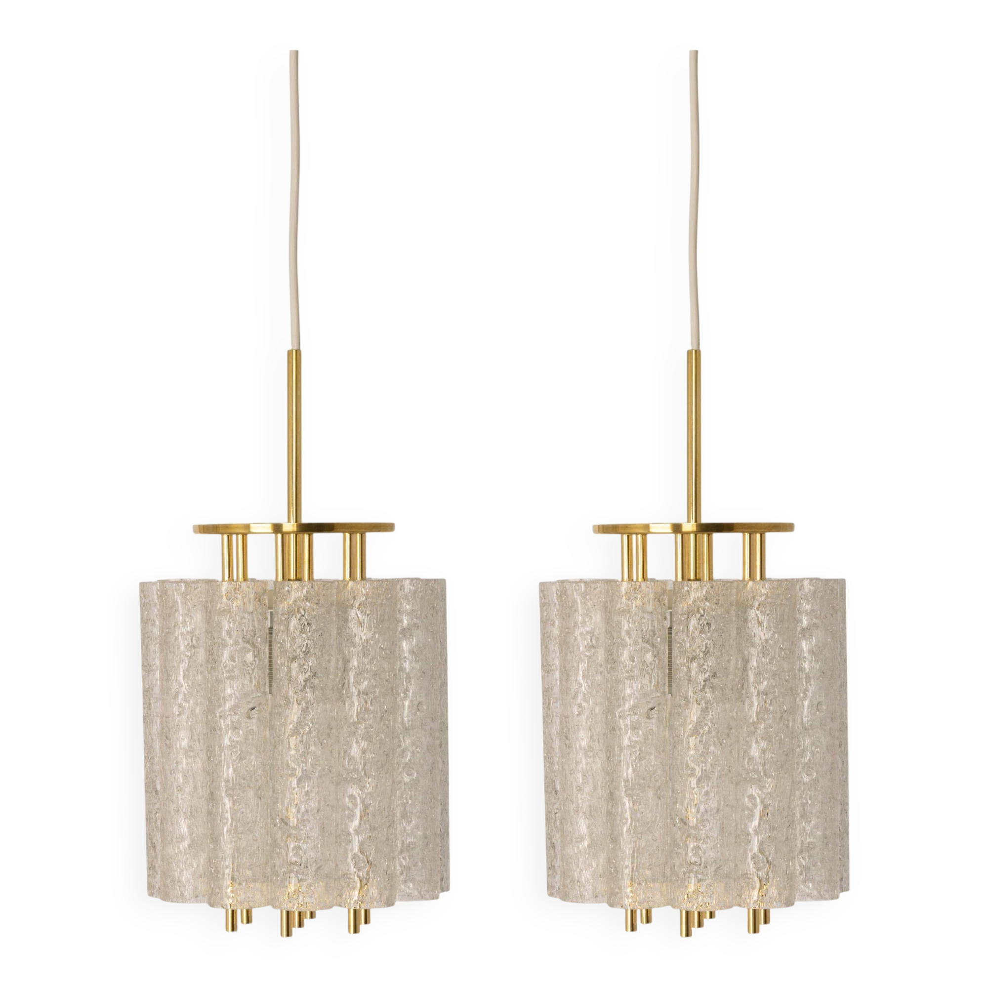 Pair of Murano glass tube pendants by Doria, Germany, 1960s.