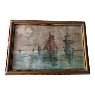 Watercolor painting of a seascape by the sea, early 20th century
