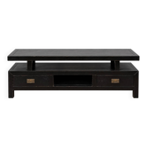 Meuble TV en bois noir – Style colonial asiatique, 2 tiroirs