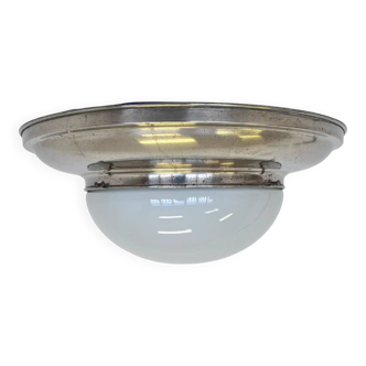 Set of three large chrome Bauhaus ceiling or wall lamps/flushmounts, 1930s