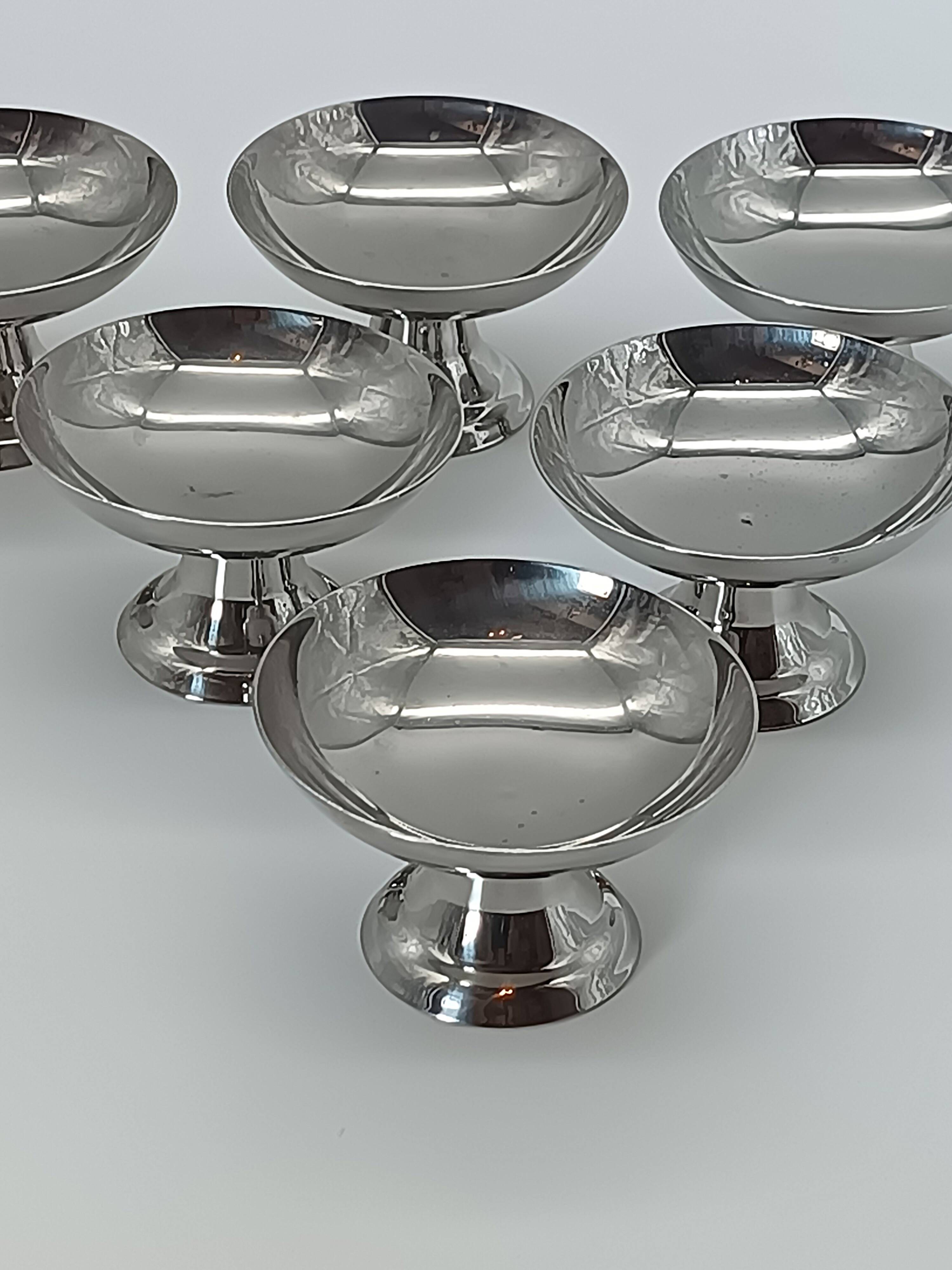 Set of 6 vintage ice cream bowls in 18/10 stainless steel - Bistro Style