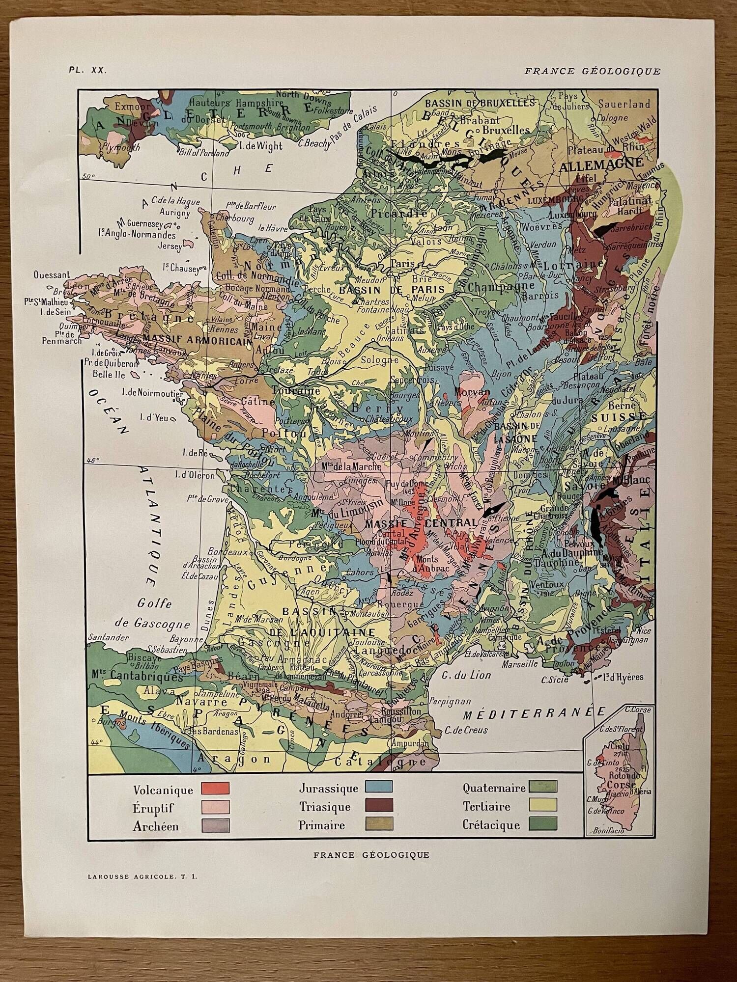 Old geological France map from 1921