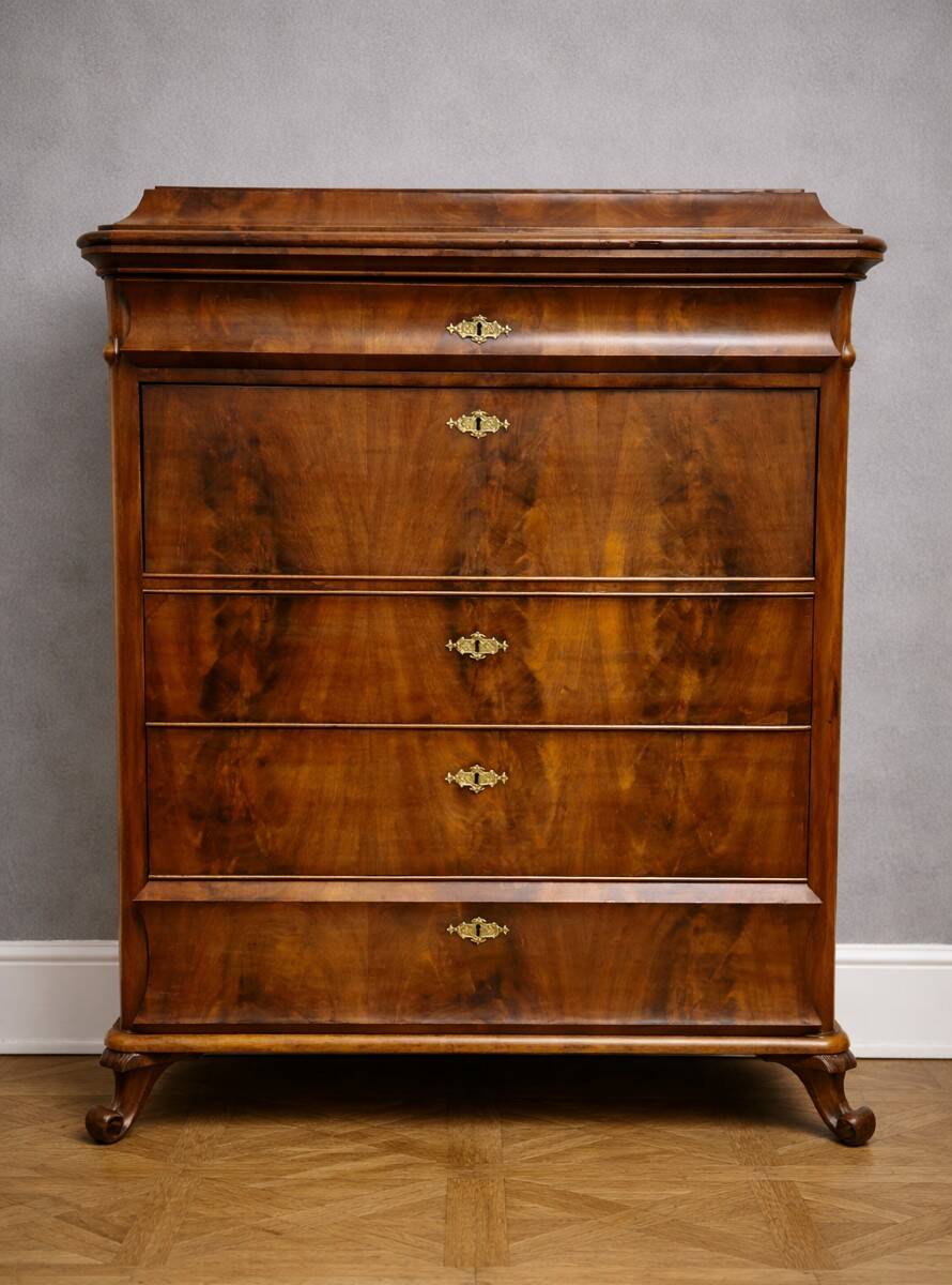 Secrétaire / scriban époque Bieidermeier en acajou flammé – XIXe siècle