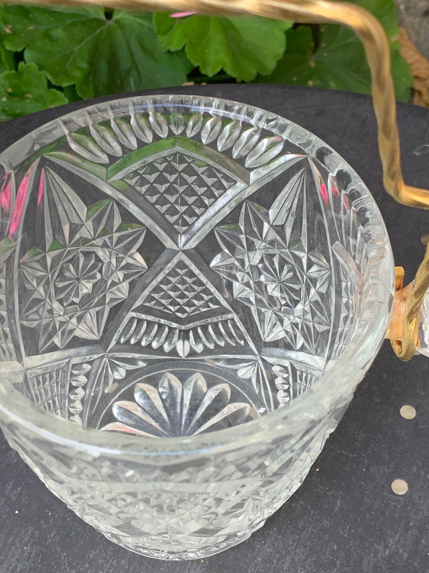 Ice bucket and whiskey decanter made of vintage chiseled transparent glass