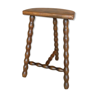 Tabouret tripode vintage pieds en bois tourné