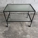 Herbert Hirche black metal side table with chrome tubular frame and laminated top, Bauhaus 1950s