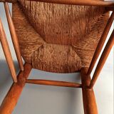 Pair of vintage armchairs in solid wood and straw – Georges Robert