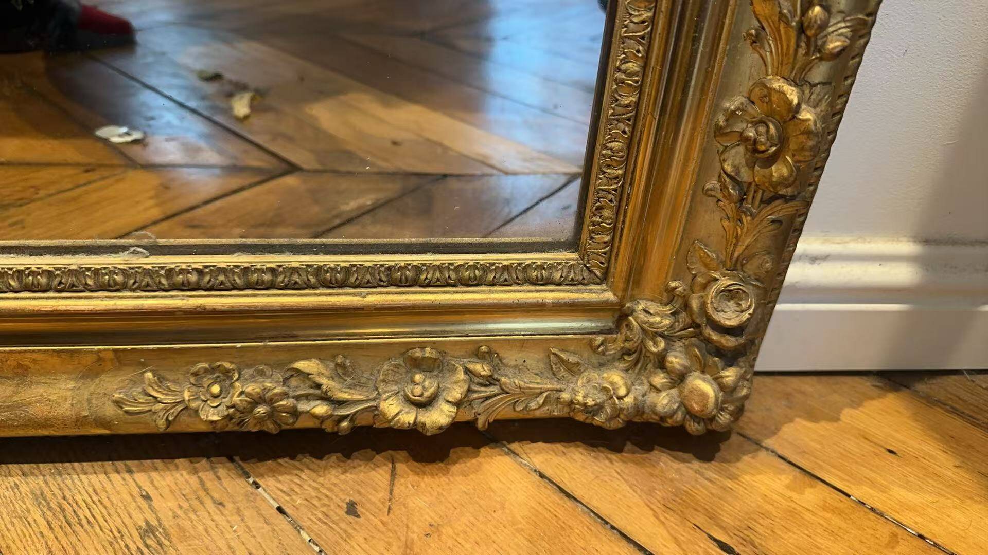 Large fireplace mirror from the Napoléon III period 208×86cm mercury glass