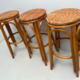Rattan and bamboo bar and 3 stools from the 60s