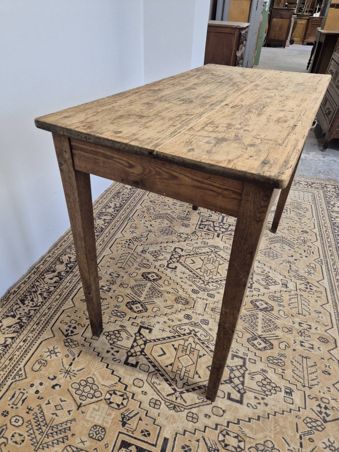 Rustic farmhouse table/desk in solid oak and antique fir 1950s