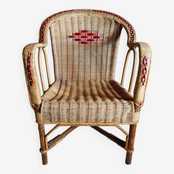 Ancien fauteuil / chaise d'enfant vintage des années 60 en osier / rotin