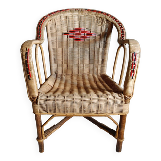 Ancien fauteuil / chaise d'enfant vintage des années 60 en osier / rotin